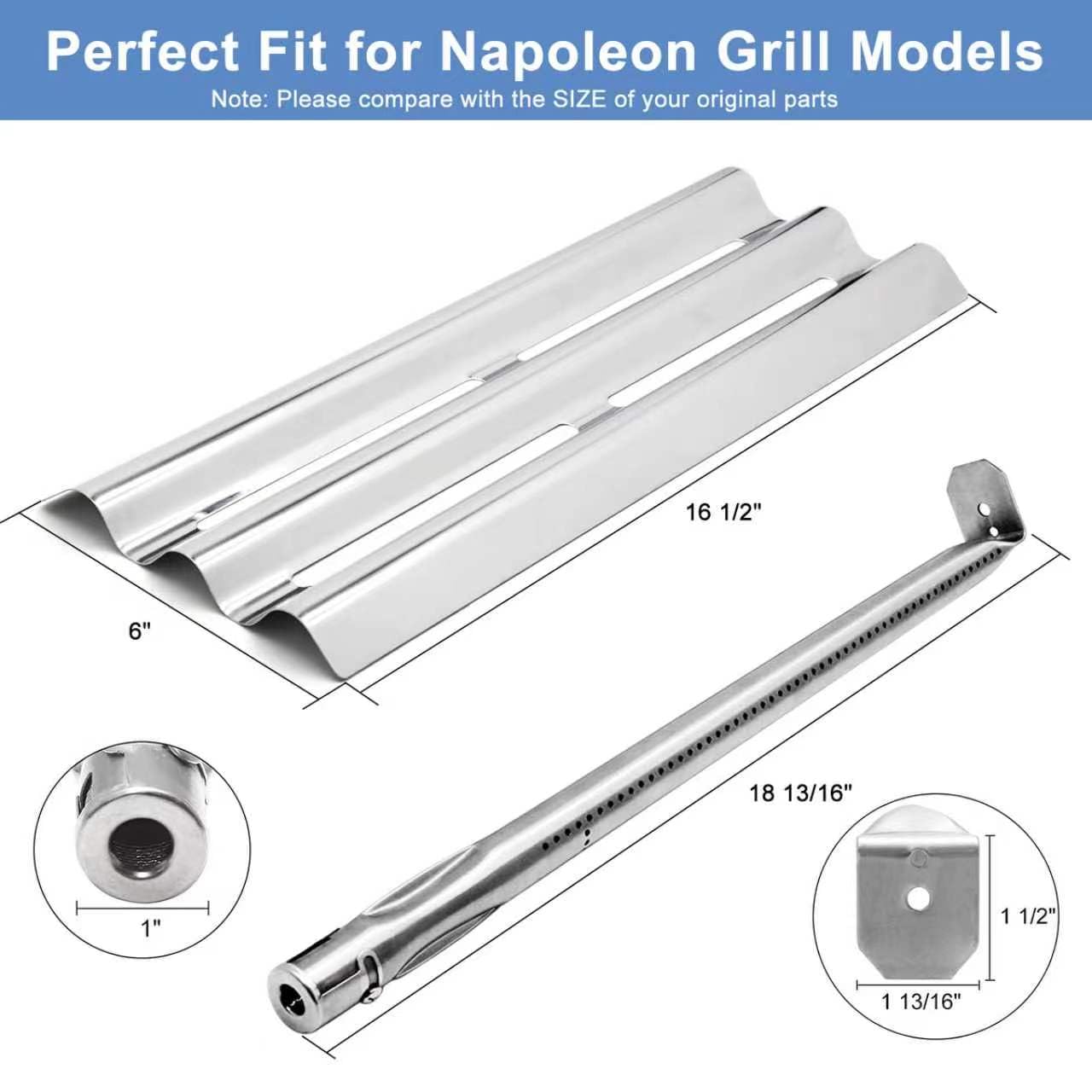 Criditpid Grillersatzteile für Napoleon LEX 485, LEX 605, LEX 730 Serie, Legend 485, Mirage, Lifestyle Gasgrills, Napoleon S81001 Heizplatte Flammenbändiger und Brenner für Napoleon Grillteile