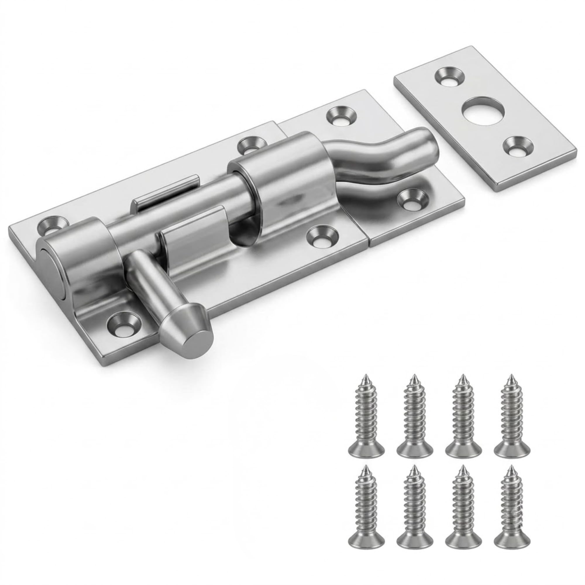 4 Inch Necked Tower Bolt Heavy Duty Zinc Plated Door Latch Lock | Sliding Barrel Bolt for Wooden Doors, Gates, Windows, Cabinets, Bathroom, Bedroom, Shed | Home Security Latch with Screws