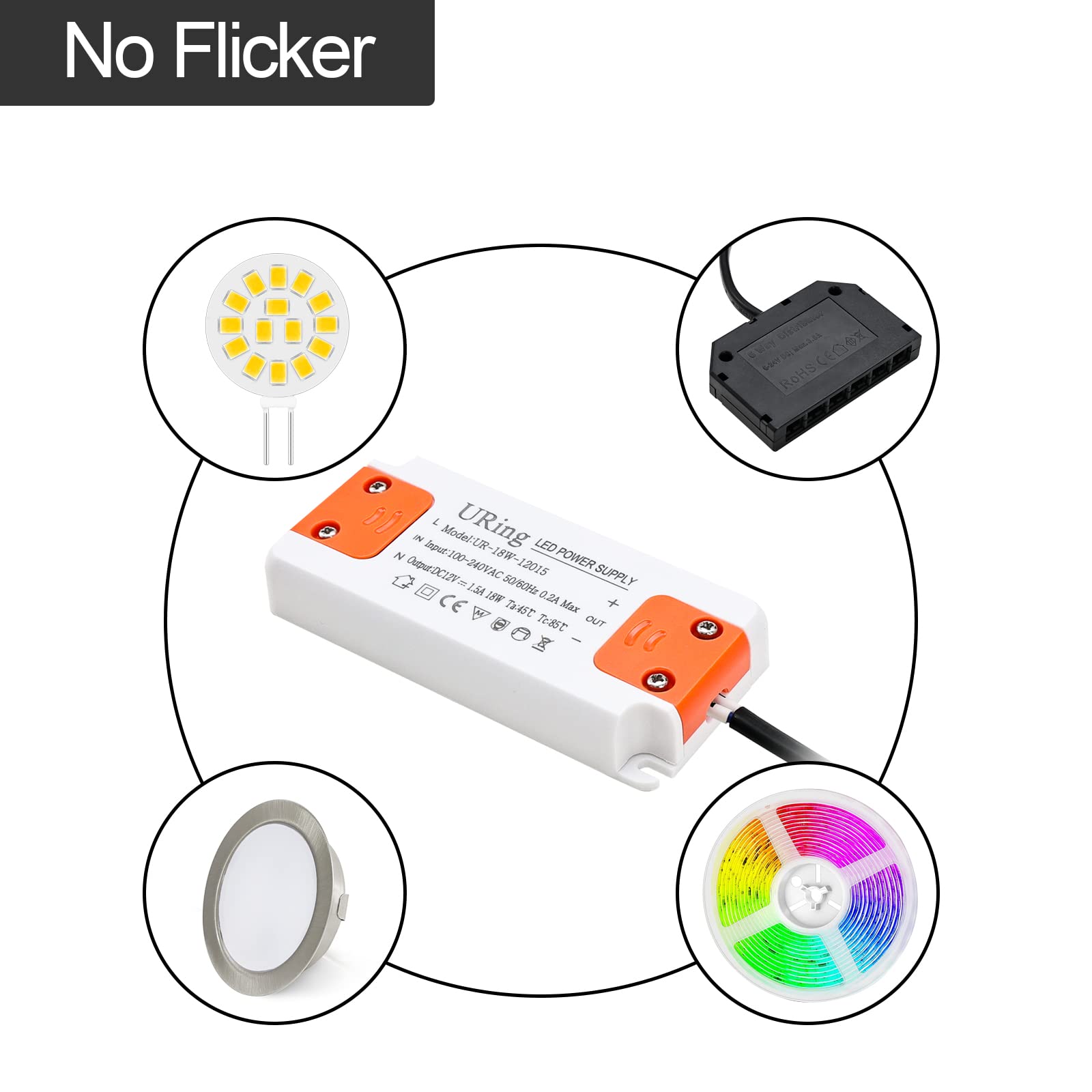URing Trasformatore LED 12V 18W - Alimentatore Senza Sfarfallio Per Luci G4 MR16 GU5.3 - Foto 2