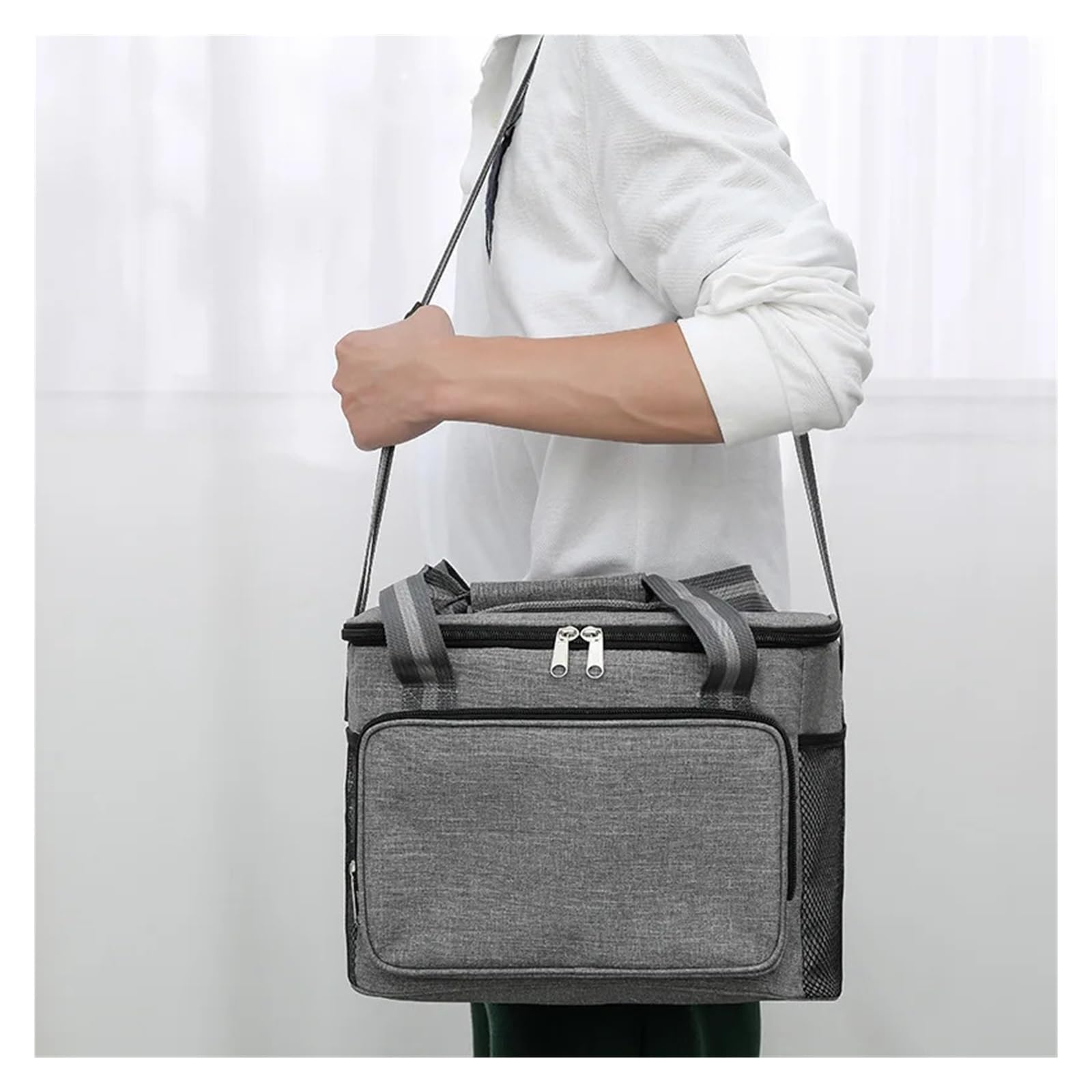Genérico Bolsa de almuerzo portátil con aislamiento grande, 15L, negra, impermeable, a prueba fugas, gruesa, mano, for llevar al hombro, pícnic aire libre(Red)