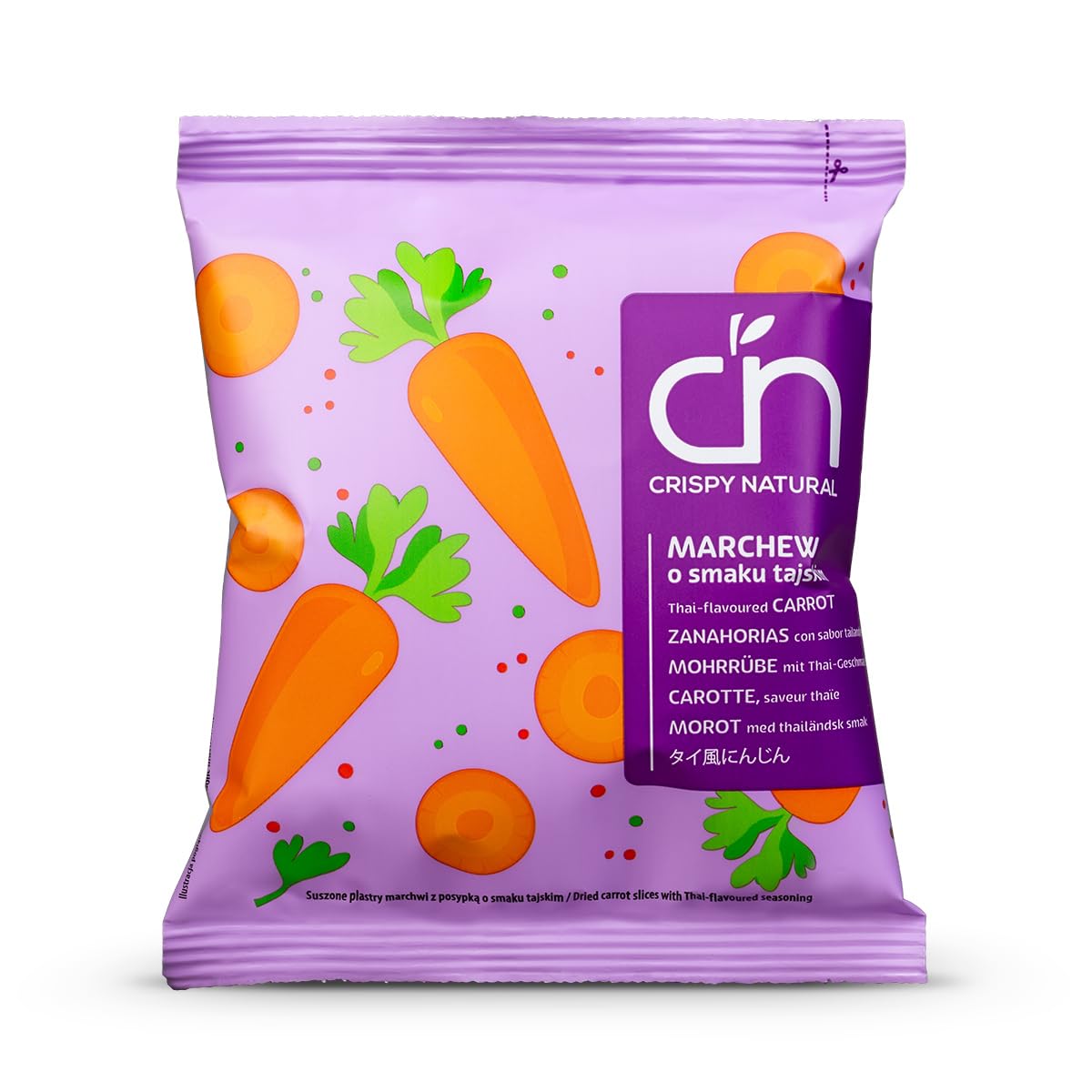 Crispy Natural Chips di Carota al Gusto Thailandese 24x18g Spuntino Naturale Senza Aggiunta di Zucchero Confezioni Pratiche