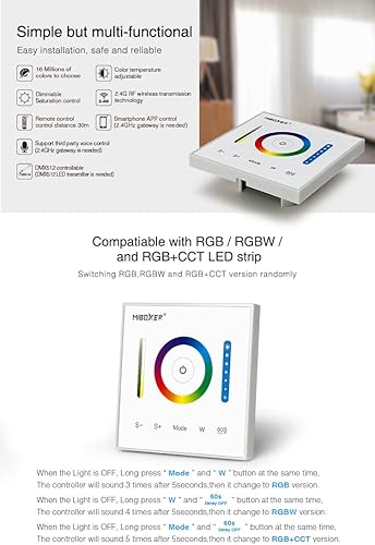 Miniatura 3 de LGIDTECH P3 Miboxer Controlador de panel táctil completo montado en la pared para 3528 5050 2835 RGB RGBW RGB+CCT regulable cambio de color LED tira