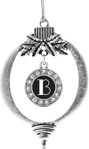 Miniatura 124 de Inspired Silver - My Vintage Initials - Adorno con dije de letra V - Adornos navideños de círculo plateado con joyas de circonita cúbica