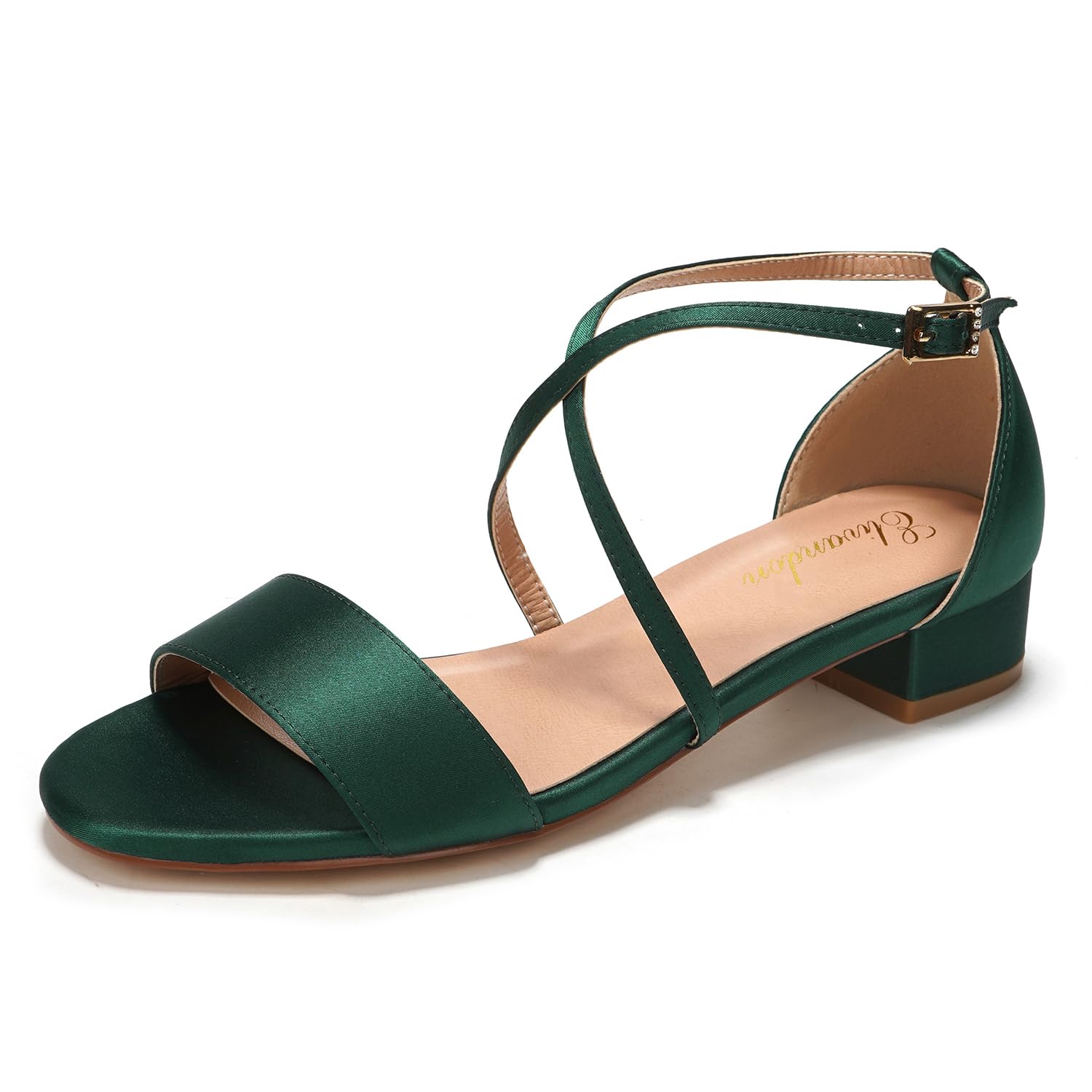 Elivandon J1584 Femme Satin Bas Talon Soirée Sandales Bout Ouvert 3cm Bloc Talon Satin Soirée Fête Mariage Robe Chaussures Noces
