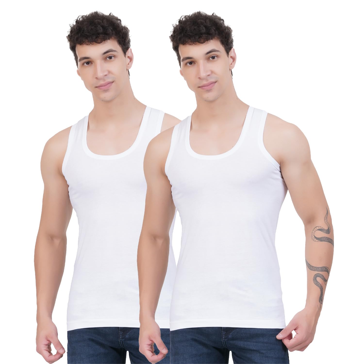be one Men's Sleeveless White Vest Pack of 2 | Pure Cotton Comfort | Scoop Neck & Seamless Body | Soft Breathable Inner Vest for Men-picture-49