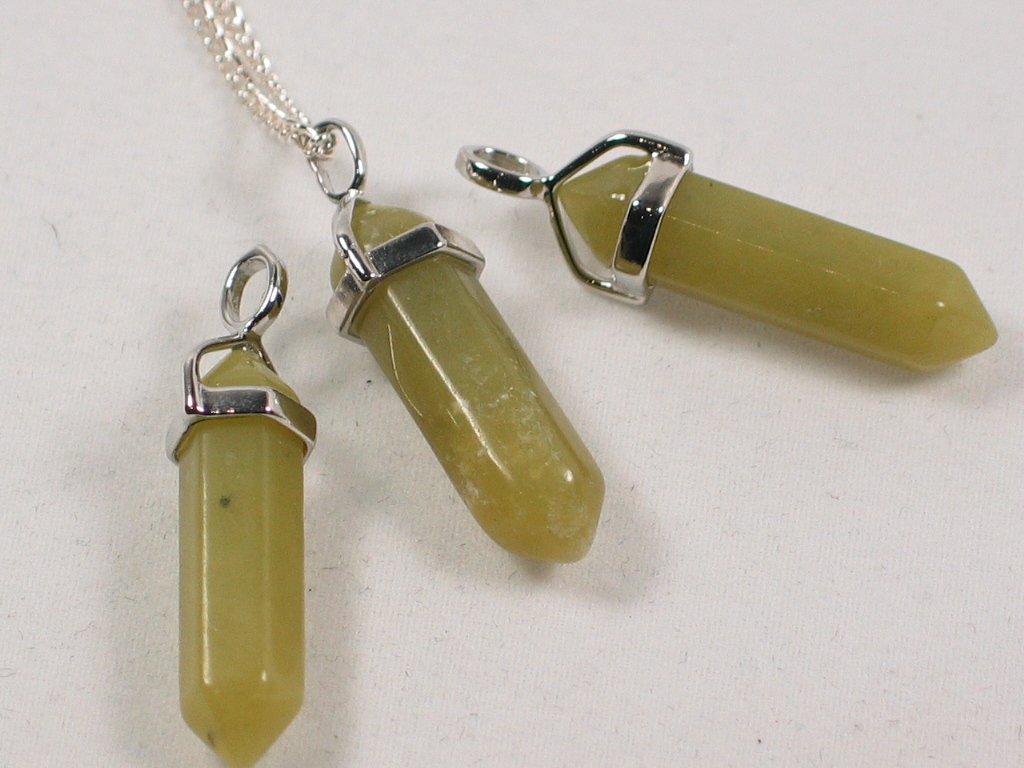 Healing Olive Jade Crystal Point pendant, Serenity, peace.