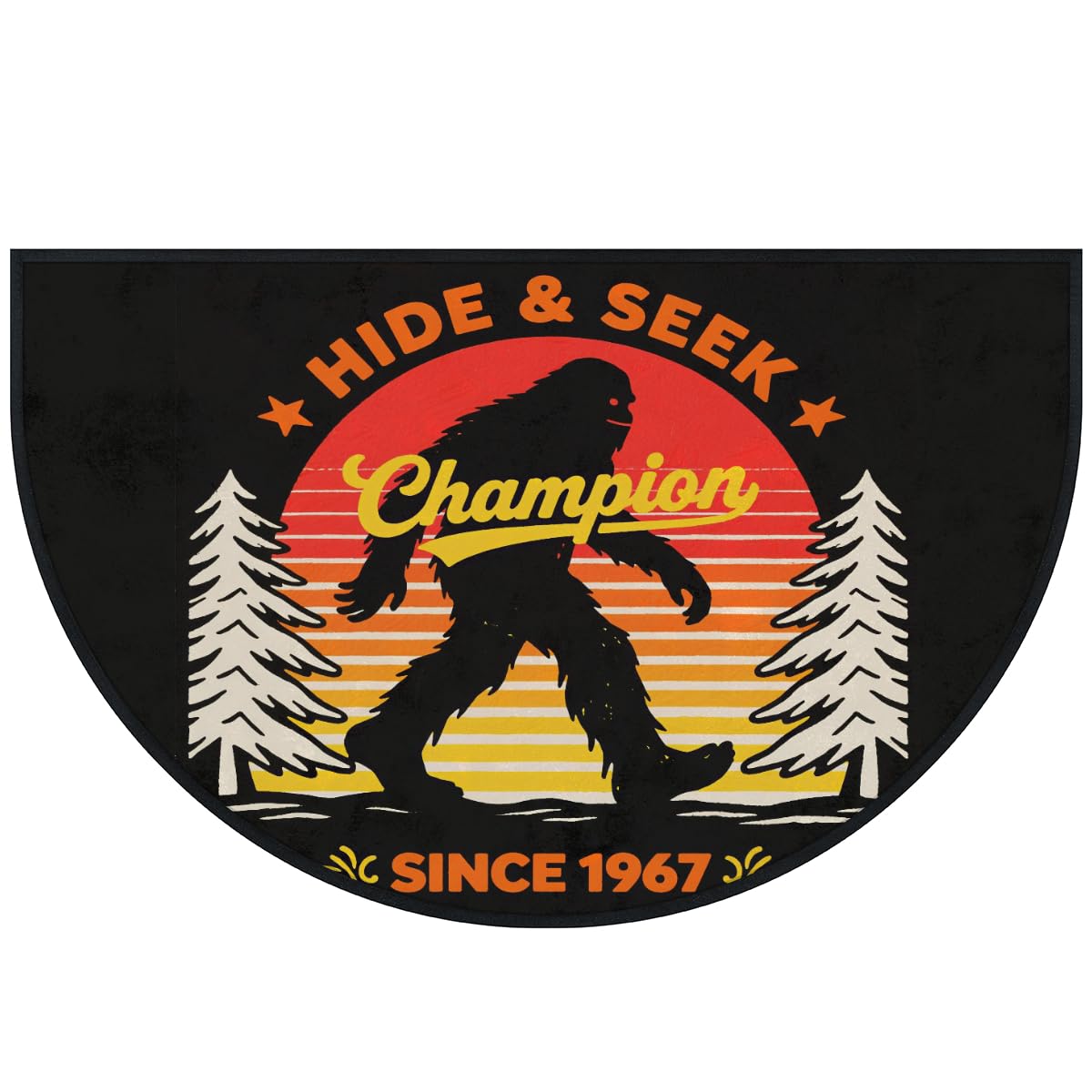 Bigfoot Hide Seek Champion große halbrunde Fußmatte – rutschfest, saugfähig, halbrund, Eingangsbereich, niedlich, weich, halbrund, waschbar, Teppich für Küche, Badezimmer, Schlafzimmer, 160 x