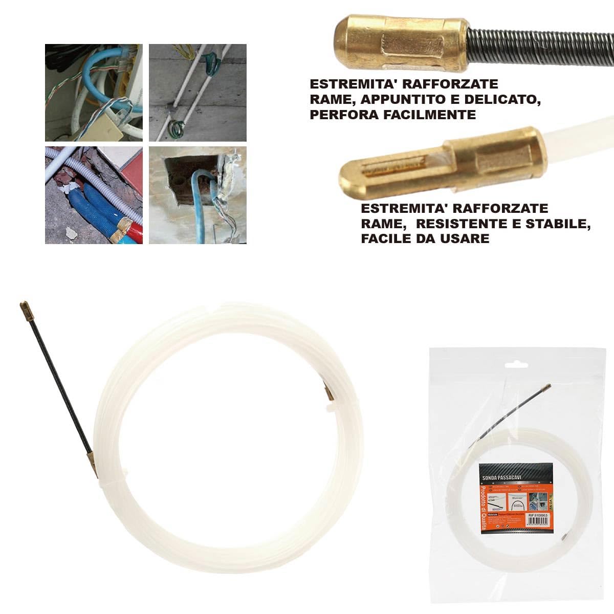 Sonda Passacavi Professionale, Sonda Tiracavi, Sonda Passa Filo, Diametro Da 3mm (5 metri)