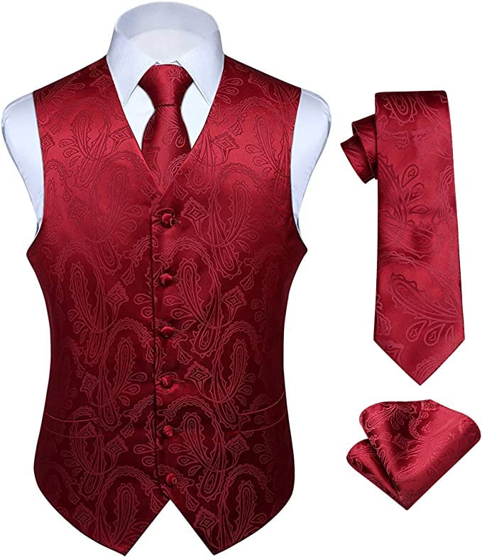Enlision Chaleco y corbata floral jacquard paisley para hombre y traje de chaleco cuadrado