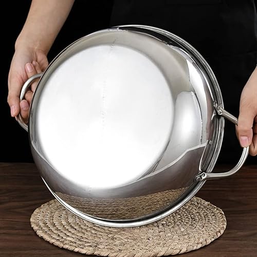Miniatura 5 de Yardwe 1 set de acero inoxidable doble olla caliente estilo chino doble sabor olla caliente asas cómodas diseño anti-quemaduras para reuniones de