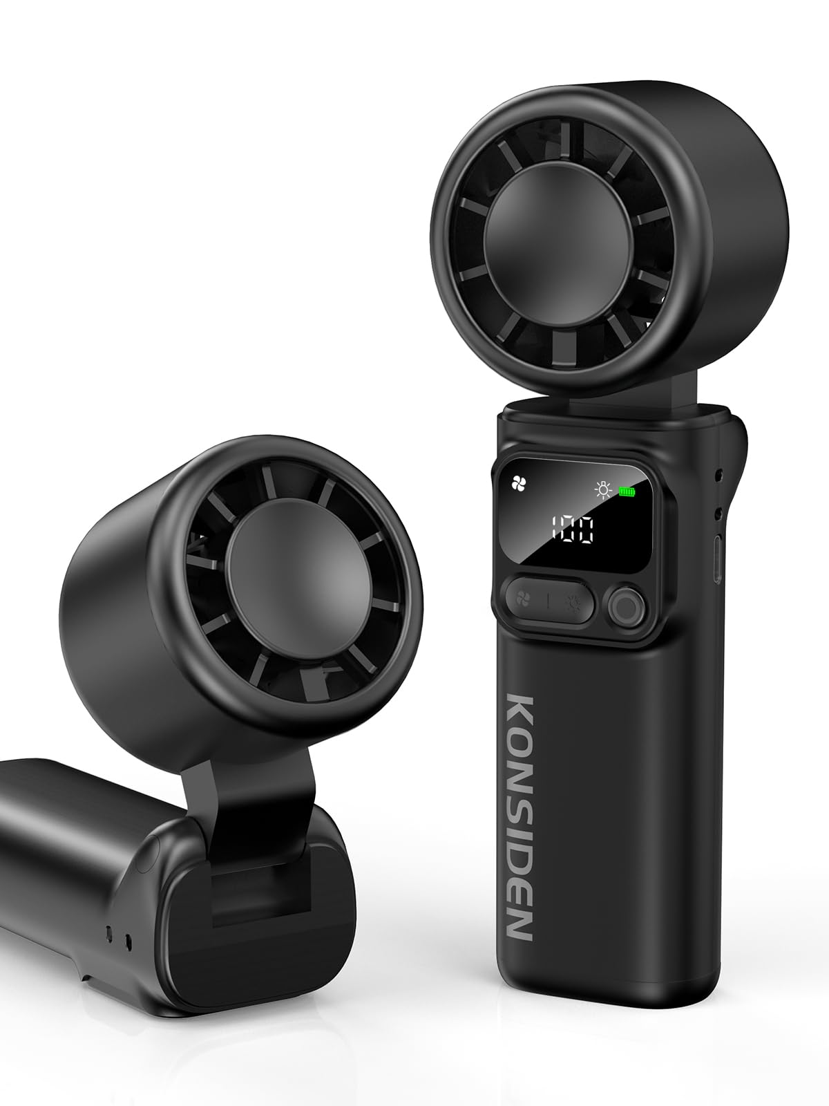 Portable Handheld Turbo Fan, 199 Stepless Speeds, 4000mAh USB Rechargeable, 12H Runtime, 2H Fast Charging, Smart Display, Emergency Flashlight,