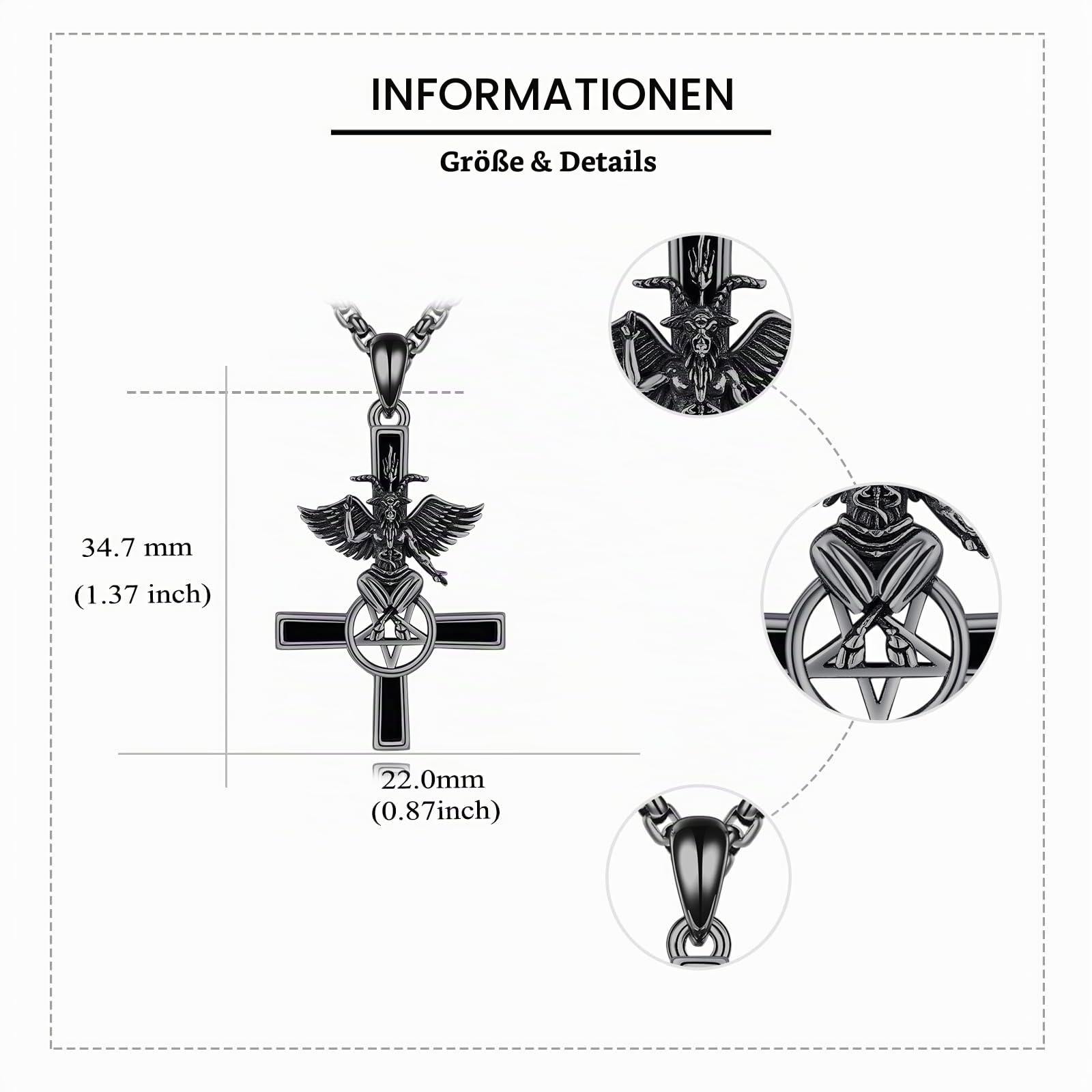 Baphomet Kette 925 Sterling Silber Satanische Baphomet Anhänger Halskette Satanischer Schmuck Gothic Geschenke für Herren Frauen Männer
