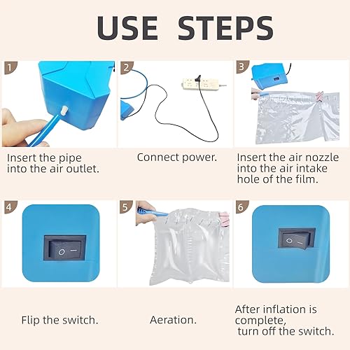 Miniatura 8 de Bomba de aire eléctrica para almohadas de aire inflables y rollo de envoltura de amortiguación de burbujas, pequeña bomba de aire portátil, máquina