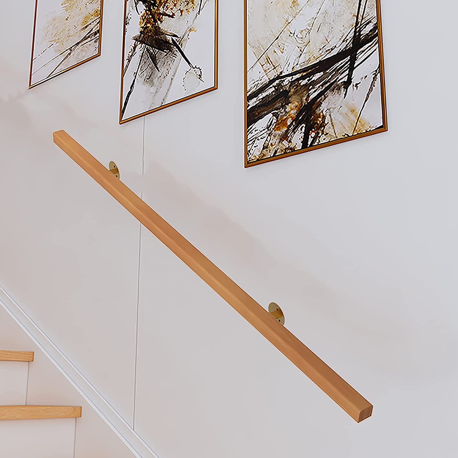 X&Z-XAOY Holzhandläufe Für Treppen,an Der Wand Befestigter Moderner Quadratischer Treppenhandlauf Mit Goldener Halterung,Rutschfester Haltegriff Für Ältere Menschen/Behinderte (Size : 2m(6.5ft))