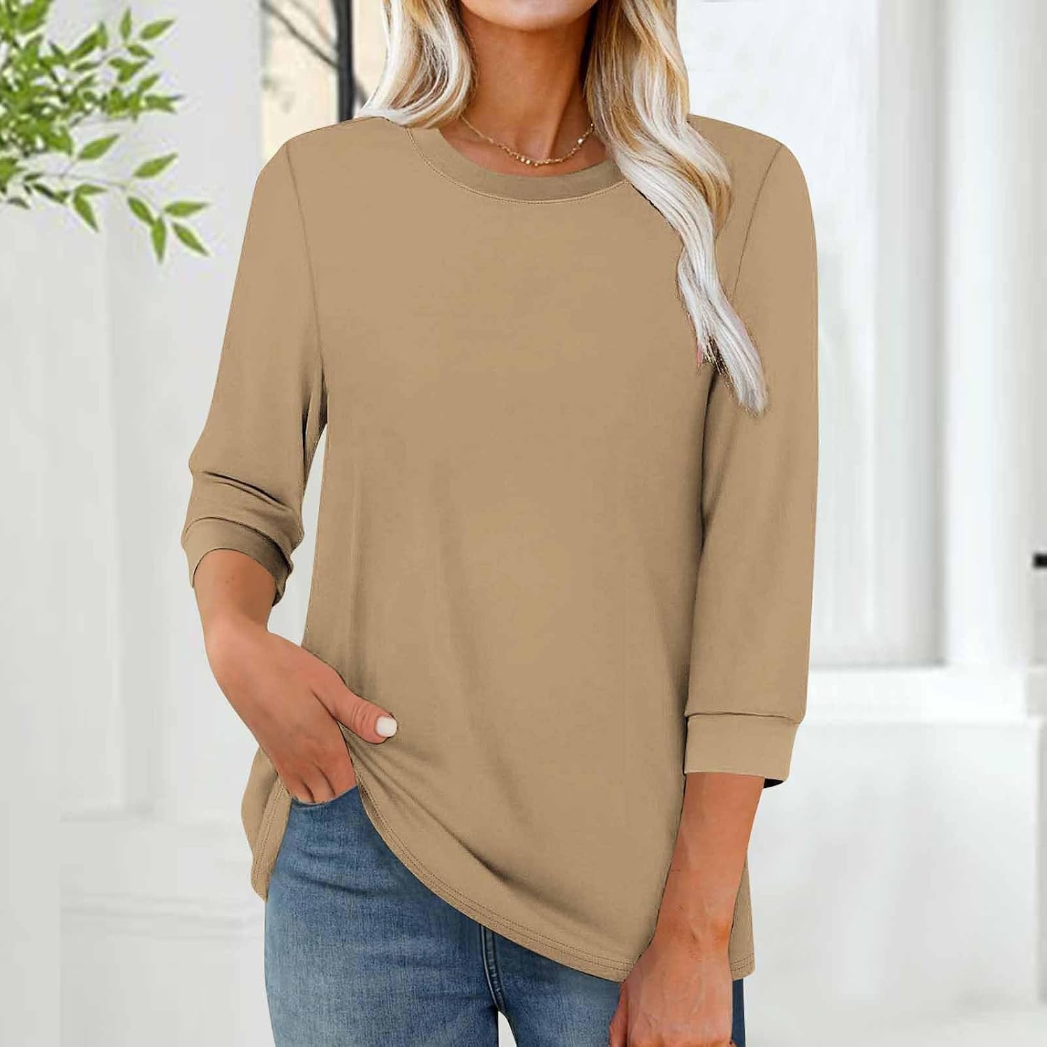 Women's Casual 3/4 Sleeve T-Shirt 2025 Summer Tunic Tops Dressy Basic Tees Blouses Loose Fit Crewneck Pullover