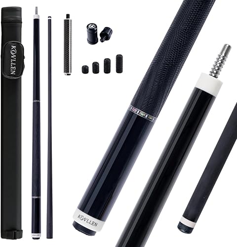 Miniatura 18 de KONLLEN Taco de billar de fibra de carbono con eje cónico profesional, desviación súper baja, taco de billar ébano con incrustaciones hechas a mano