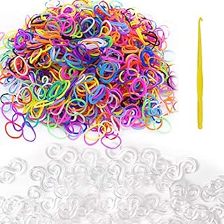 Feelava Loom Rubber Band Refills Kit Including 600 Pcs Loom Bands and 480 Pcs White S Clip Connectors Refills for DIY Bracelet Making Refill Kit