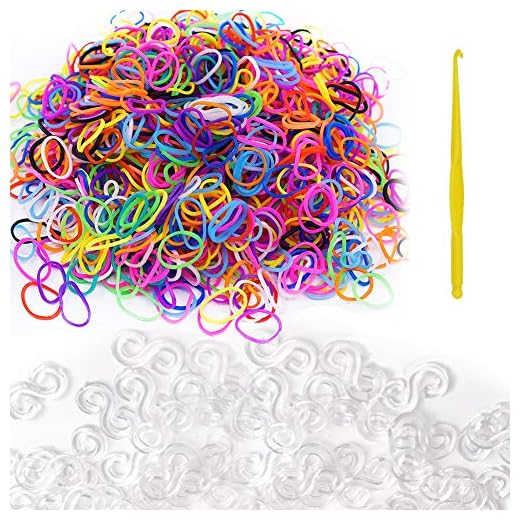 Feelava Regnbågsgummiband påfyllningsset inklusive 600 stycken vävstolsband och 480 stycken vita S-clip-kontakter, påfyllningar för påfyllningsset för tillverkning av gör-det-själv-armband
