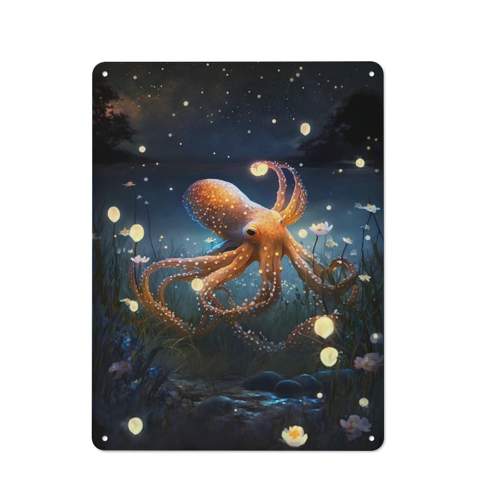 Nostalgic Mythology Octopus Metal Wall Plaque 40x30cm, Retro Room Decor for Kitchen, Hallway, Bar Or Small Cafe
