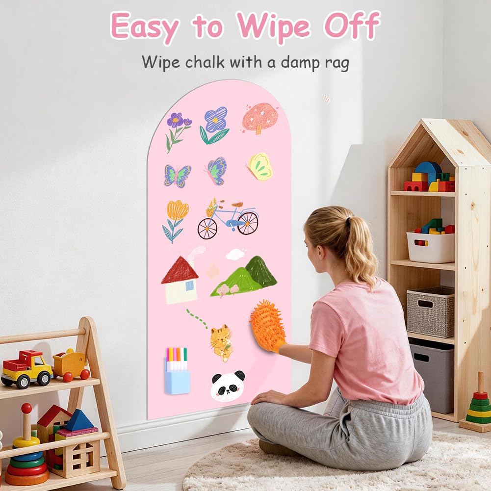 DiULi Tablica magnetyczna ścienna dla dzieci 44,5 x 100 cm, samoprzylepna tablica magnetyczna 2 w 1, kompletny zestaw z 12 markerami do kredy w płynie, do nauki i kreatywności, fioletowa