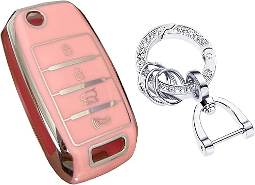 Miniatura 4 de Funda Carcasa para Llavero de Kia de TPU Carcasa de Llavero Compatible con Kia Rio Optima Soul Sportage Sorento Carens, Plateado- rosa, Pequeño