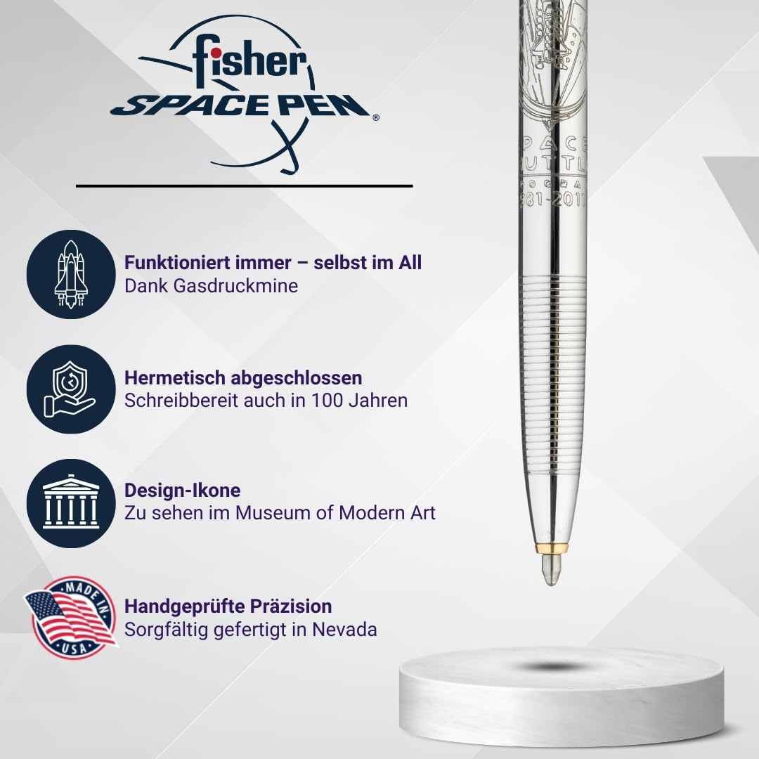Fisher Space Pen Shuttle CH4-CES Kugelschreiber-Set (Geschenk-Set mit Sammlermünze – ideal für Raumfahrt-Fans, schreibt im Weltall, unter Wasser und bei extremen Temperaturen) Chrome