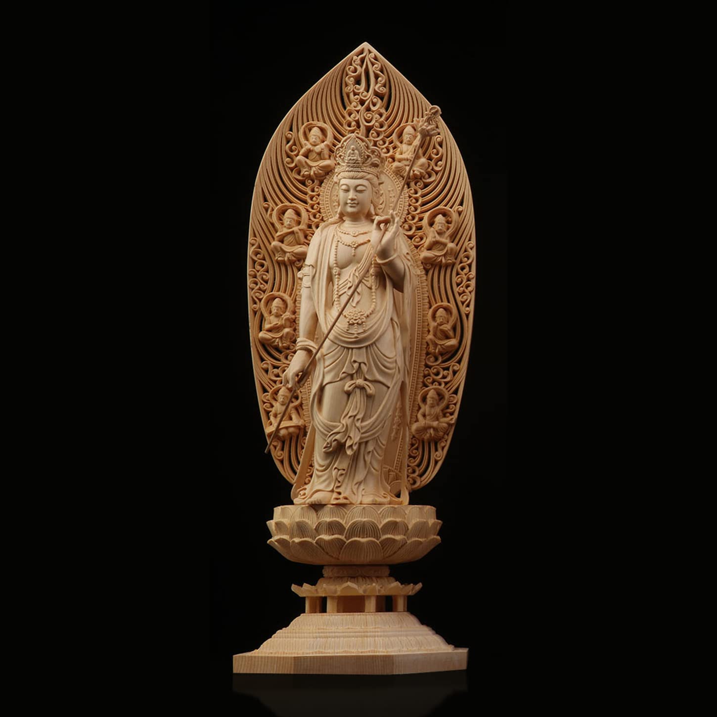 Amazon｜精品木彫り桧木製置物 仏像 薬師三尊 仏壇仏像 【 日光菩薩