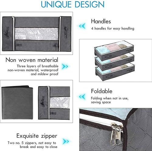 Miniatura 5 de Paquete de 2 cajas de almacenamiento Queen debajo de la cama con ventana transparente, cubierta con cremallera y asas reforzadas para ropa,