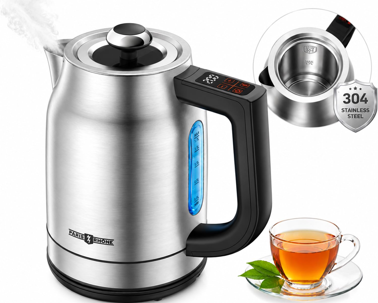 Photo 1 of Electric Kettle 1.7L with Temperature Control, 13 Preset Settings, 1500W Fast Boil Electric Tea Kettle, LED Display, 2-Hour Keep Warm, Stainless Steel Interior, Auto Shut-Off & Boil-Dry Protection