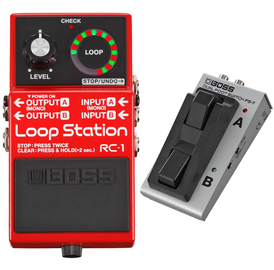 Boss RC-1 Looper Pedal + FS-7 Dual-Switch + keepdrum Patchkabel 30cm