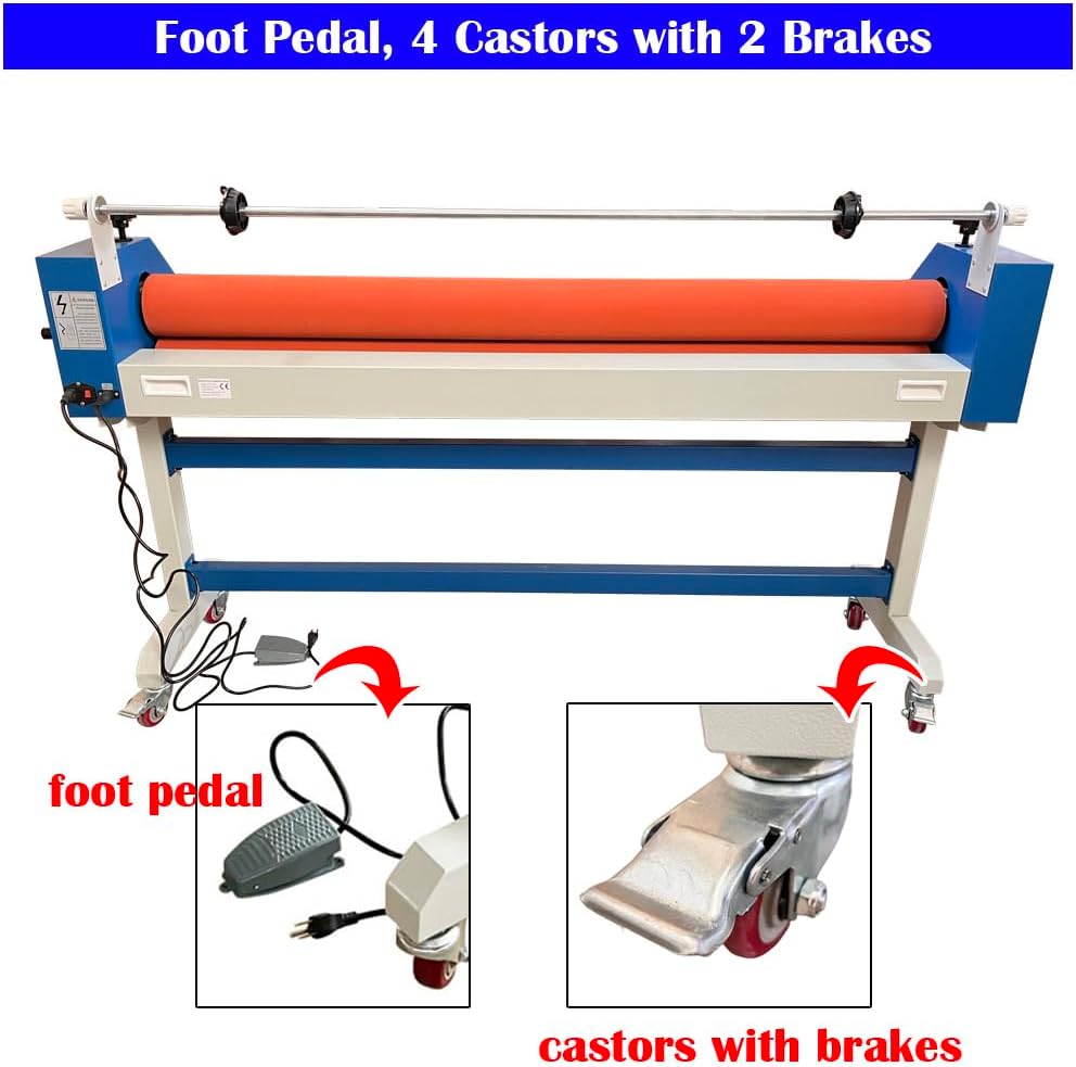 63in Electric/Manual Cold Laminator with Film Release Rod, Dual Operation Cold Laminating Machine,1in Laminating Thickness, Wide Format Cold Roll Laminating for Office & Professional Use