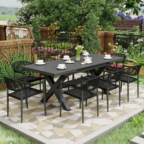 8 Pcs Stackable Patio Dining Chairs, Aluminum Rattan Outdoor Dini...
