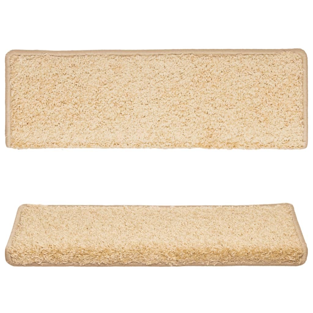 vidaXL Alfombrillas para escaleras 15 Unidades 65x21x4 cm Color Crema Borde Rectangular