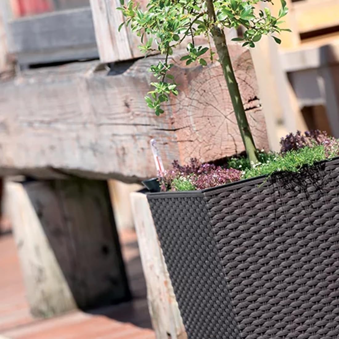 Pflanzkübel in Rattan-Optik, inkl. Einsatz, quadratisch - Übertopf Groß für Haus und Garten, Moderner Blumentopf, Blumenkübel in Premium-Qualität (Anthrazit, 400)