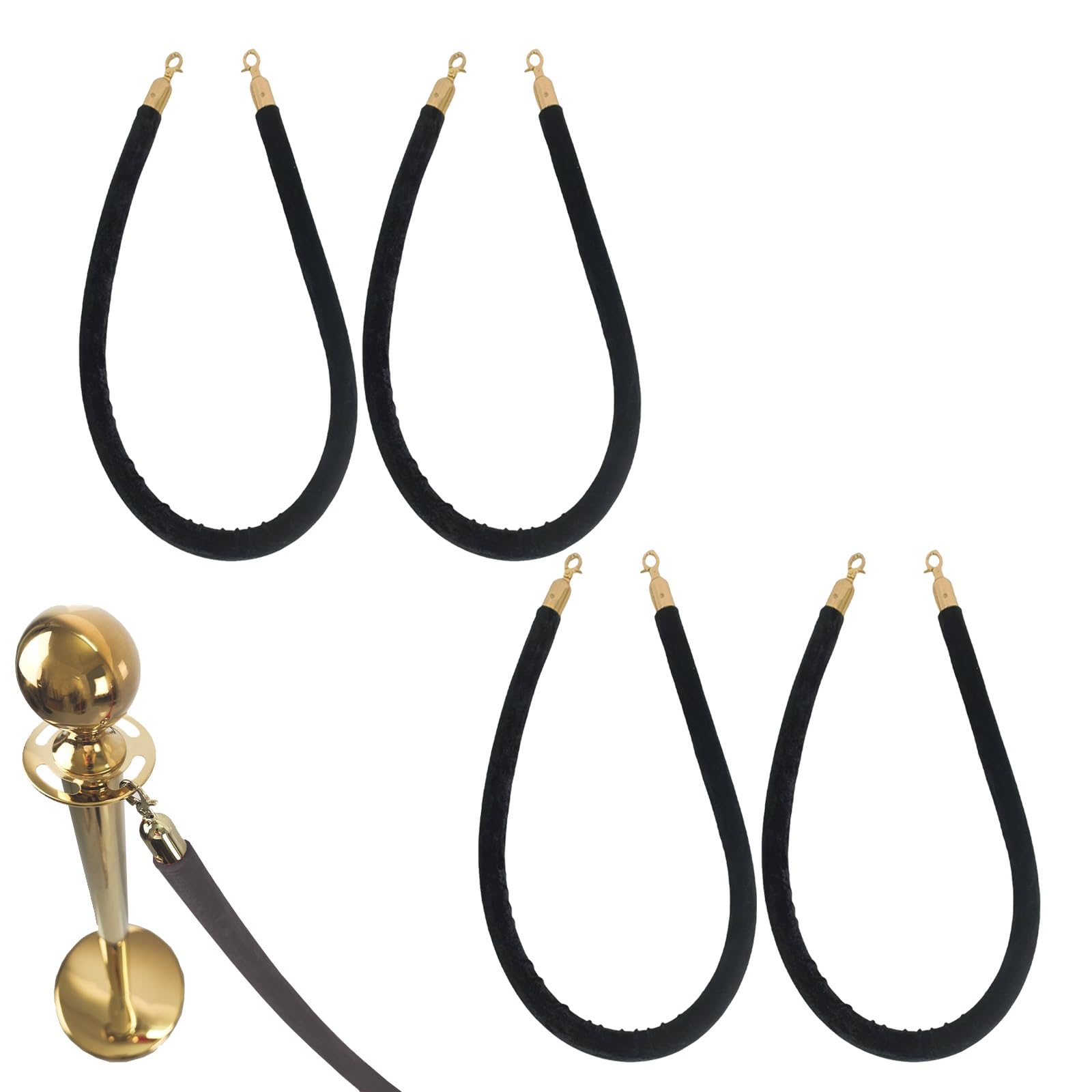 GLDYTVF Commercial Black Velvet Rope BarrierPortable Queue Line Dividers with Hooks 32mm Thick (4 Pack 350cm/138in) for Museums Hospitals Playgrounds Events