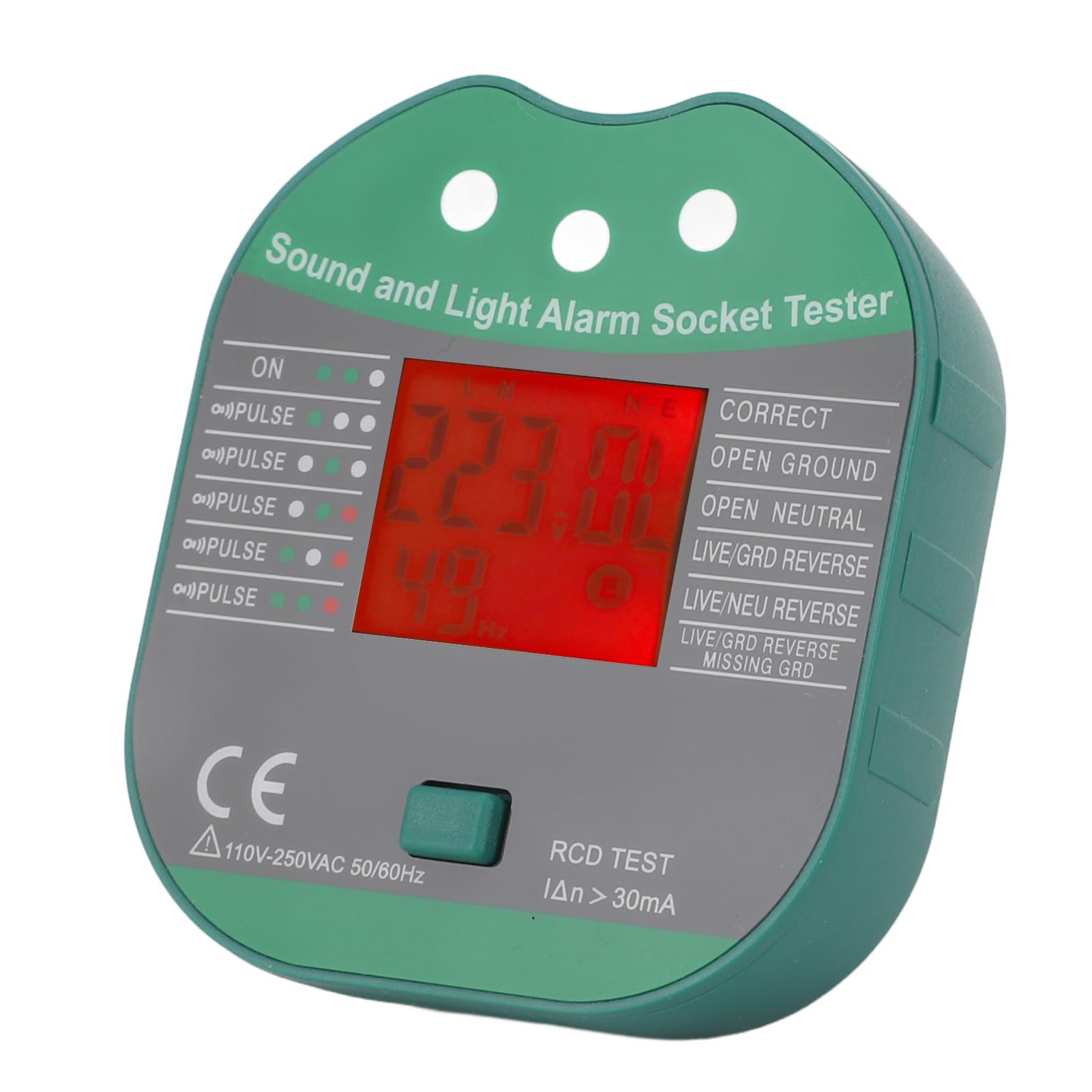 Socket Tester plug and measure for Circuit Breakers Voltage Checker Detector with Sound Light Alarm HD Screen (UK Plug)