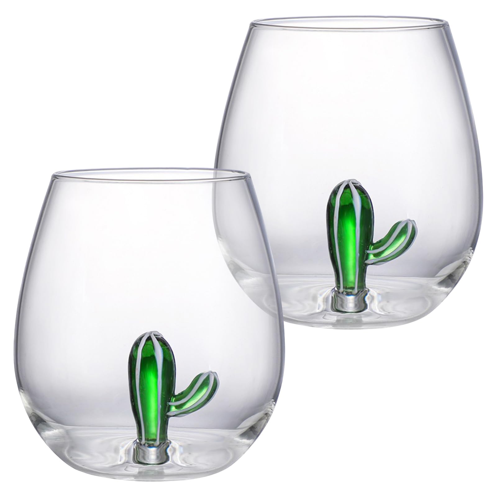 2 Pezzi Calici da Vino Cactus Senza Stelo, 501-600 ml Bicchieri da Vino in Vetro per Donne Uomini, Bicchieri da Gin con Cactus all'interno, Creativi Regali per San Valentino Matrimonio Anniversario