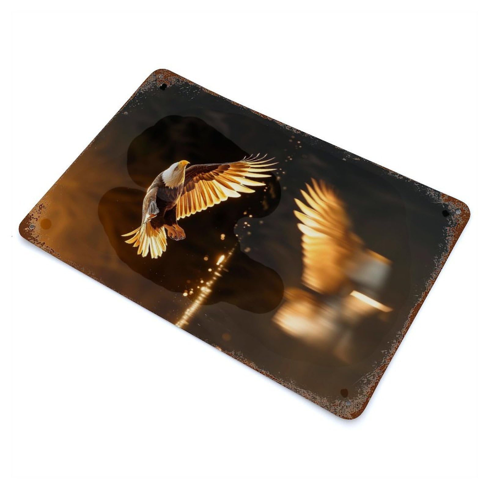 Aged Metal Wall Plaque with Beautiful Magical Eagle Design 11.8"x7.9", for Basement, Hobby Room And Garage Decor, Farmhouse Wall Decor