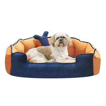 Hiputee Reversible Holland Velvet Bed for Dogs & Cats (M, Blue-Orange)