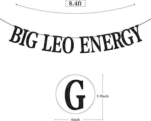 Miniatura 2 de Big Leo Energy Banner, decoración de cumpleaños de Leo, decoración de cumpleaños con 12 constelaciones del zodiaco (purpurina negra)