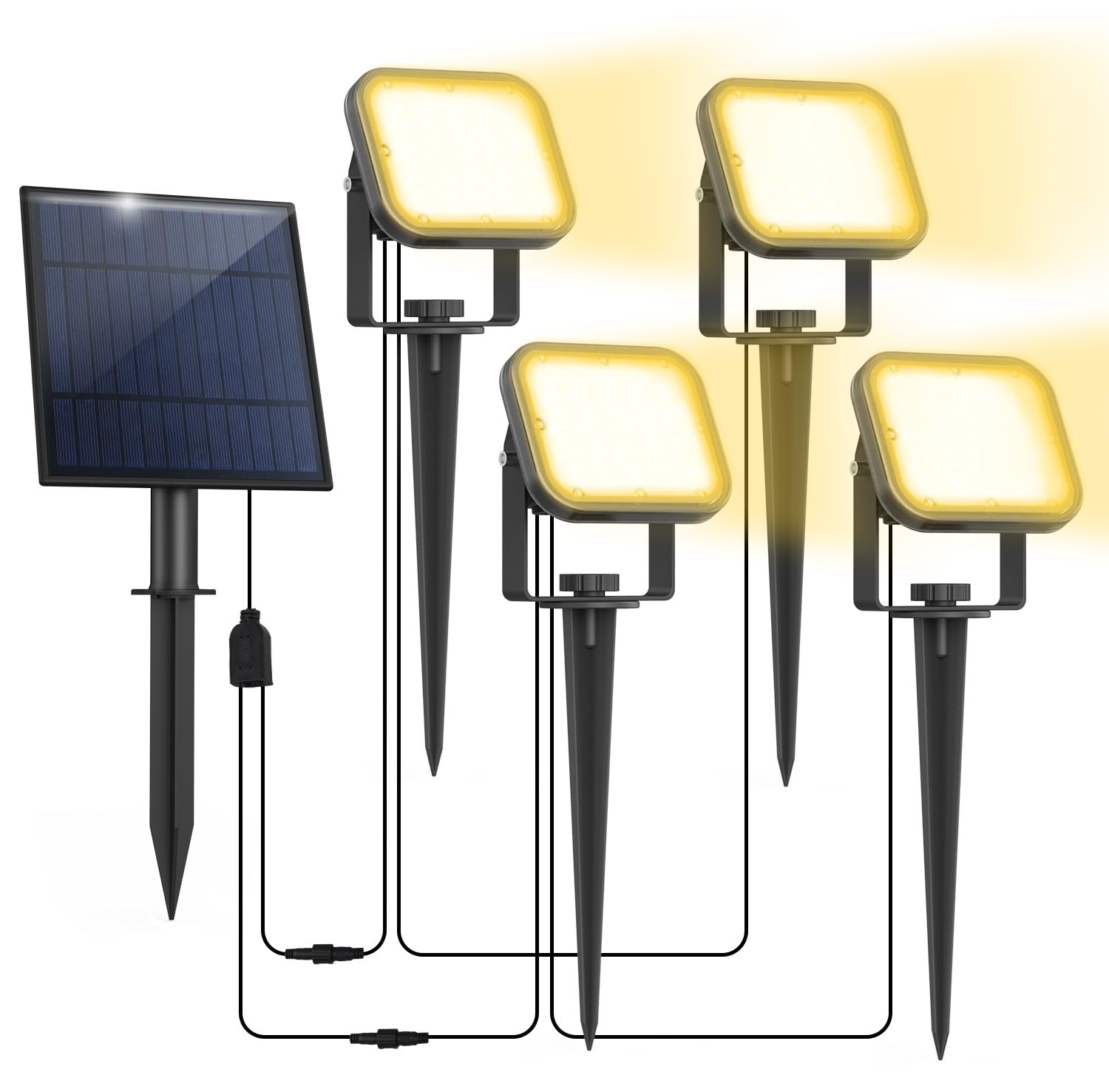 NATPOW Foco Solar Exterior para Jardín, Focos Led Exterior Solares 4 en 1, Luz Solar Jardin Impermeable IP65, Foco Solar Auto-ON/OFF para Árboles, Patio, Sendero de Jardín (3000K)