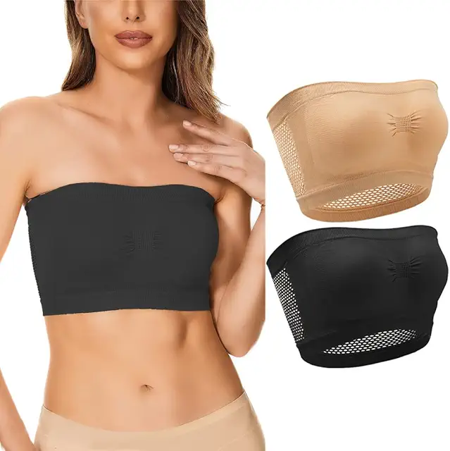Bralette sans Bretelles Soutien-Gorge Bandeau Femme Maille Respirante Noir Nude M-2XL