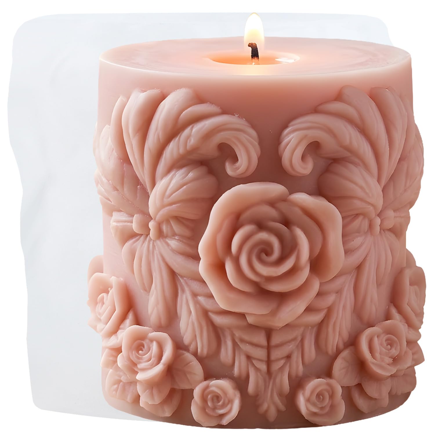 XIAOSHUI Rose Flower Cylinder Candle Mould Rose Pillar Candle Silicone Moulds Valentine's Day Resin Casting Mould for Candle Home Decorate Mould Candles Making Aromatherapy Gypsum Clay Craft