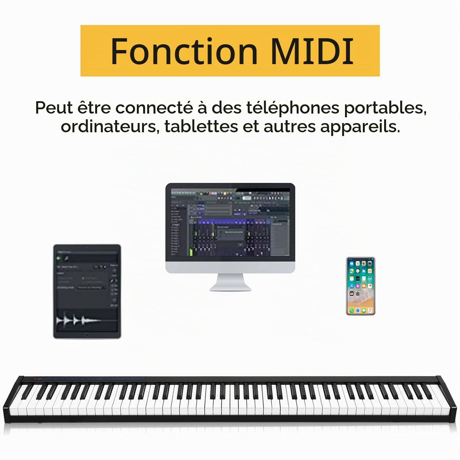 DREAMADE Piano Numérique 88 Touches avec Pédale, Clavier de Piano Électronique Portable, MIDI OUT et Interface d'alimentation USB, pour Débutants, Enfants, Adultes (126,5x18x6,5cm(88 Touches), noir)