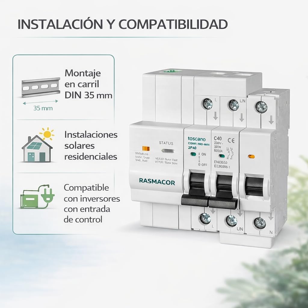 Tóscano 10004923 COMBI-PRO-MAX-2P40 | Backup y Modo Isla | Sistema de Control y Protección para Instalaciones Fotovoltaicas | IGA 2P 40A 6KA 230VAC con Protección de Sobretensiones