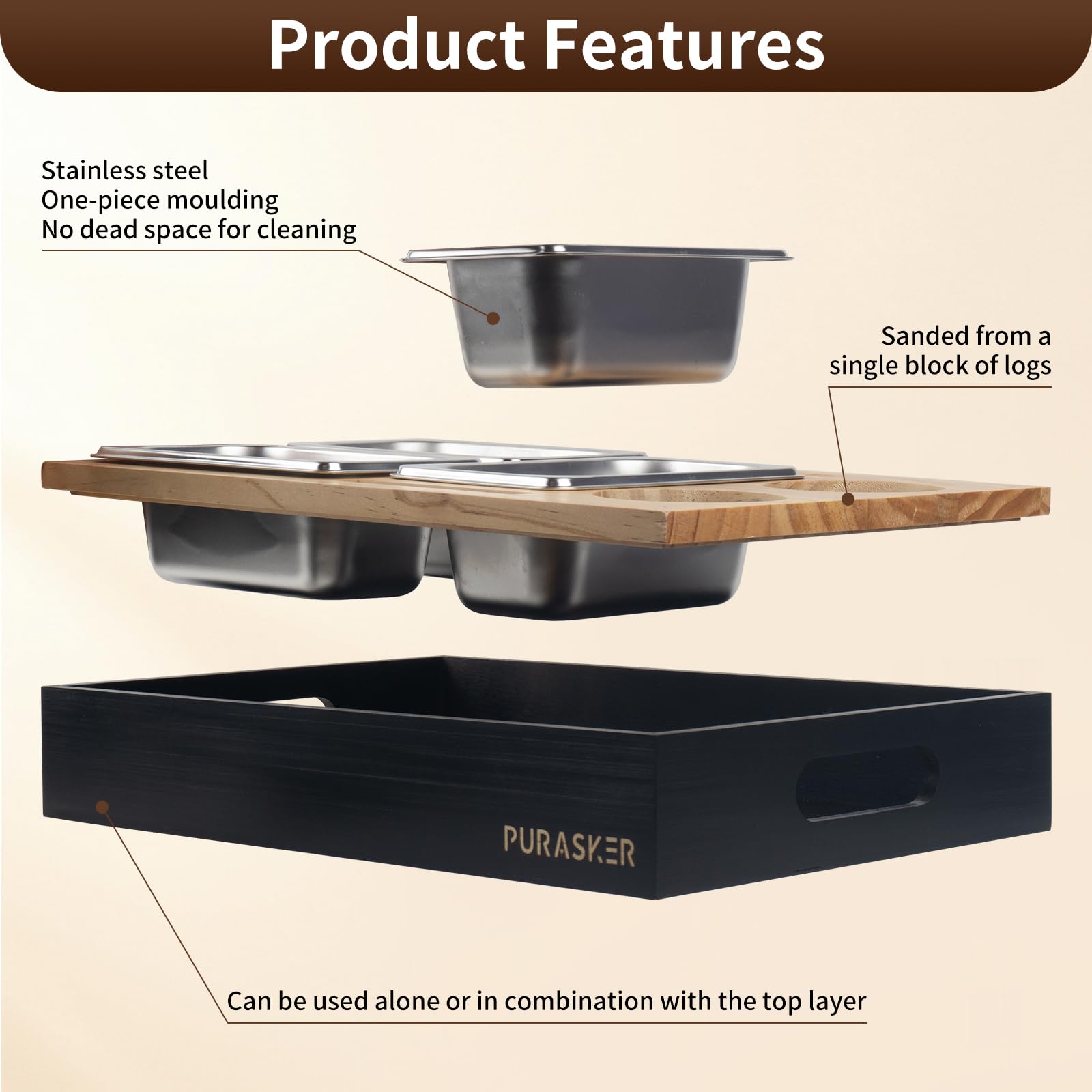Couchbar Snackbox mit Getränkehalter, Sofatablett Snackschale mit 3 Fächern Holz Snackspender Robust und Umweltfreundlich (Packung mit 2)