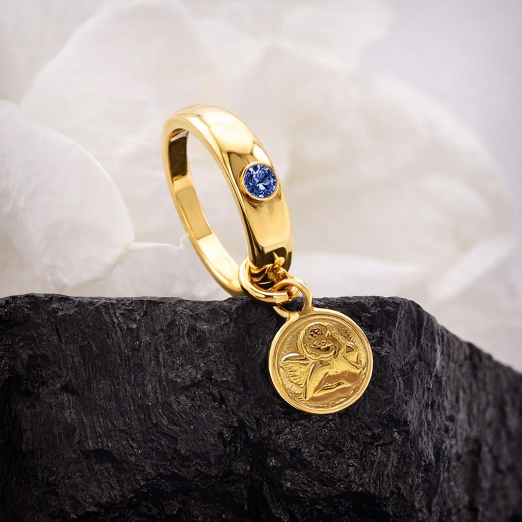 CLEVER SCHMUCK Taufkette Gold mit Schutzengel Taufring blau mit Panzerkette 36 cm Sterling Silber vergoldet 925 im Etui Taufe