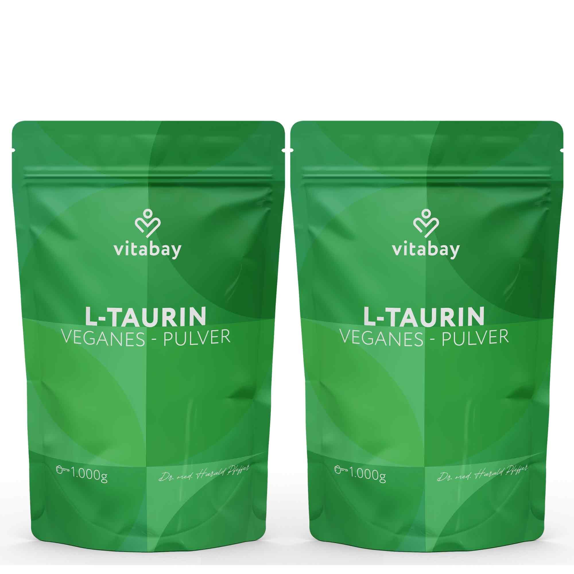 Vitabay Taurin Pulver 2x 1Kg - Reines Veganes Pulver - Ideal an Stelle von Taurin Kapseln - Taurine Powder ohne Zusätze - Hochwertiges Taurine Supplement - Laborgeprüft