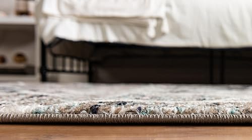 Miniatura 3 de Unique Loom - Alfombra redondeada de la colección Trellis Frieze (2 x 10pies, para pasillo, azul multicolormarfil)