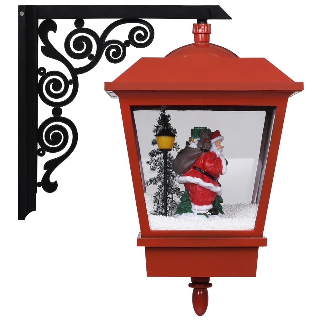 Weihnachts-Wandleuchte mit LED-Licht, Weihnachtsmann, Schneefallfunktion, PVC, 40x27x45 cm, Rot Schwarz, mit Melodie, USB-Kabel, Innen Außen Dekoration für Haus Garten Terrasse
